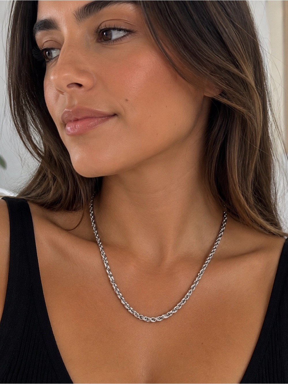 NEW!! 14k White Gold Plated Diamond Cut Chunky Rope Chain Necklace - 18”